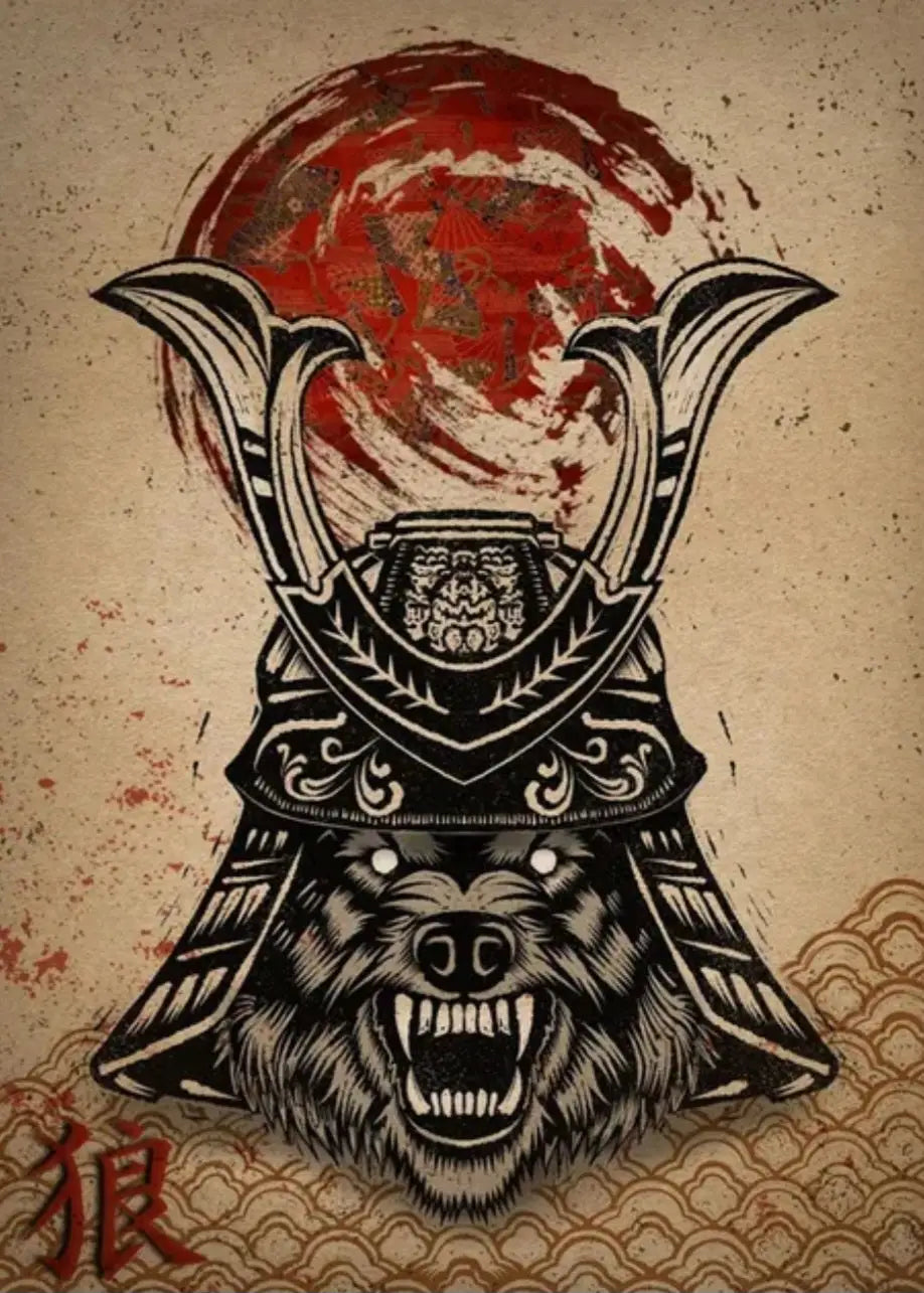 Wolf Samurai Vintage Poster