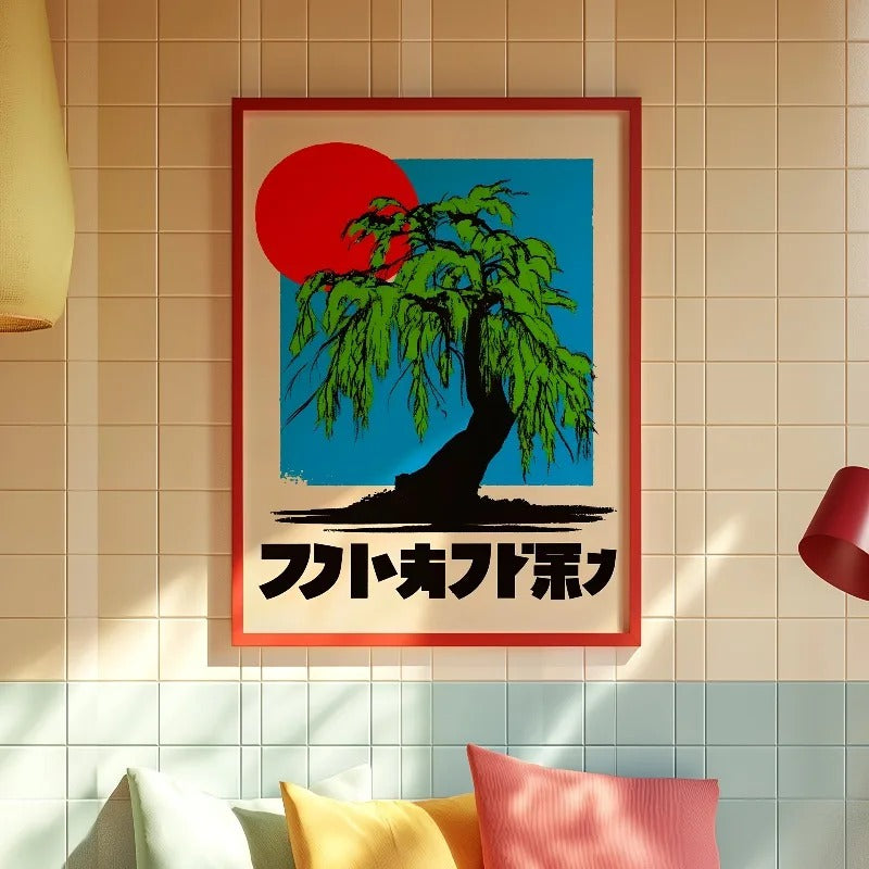 Retro Japan Sunset Tree Poster
