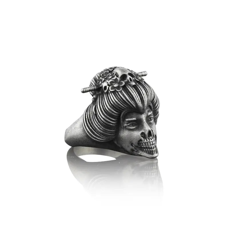 Geisha Skull Silver Ring