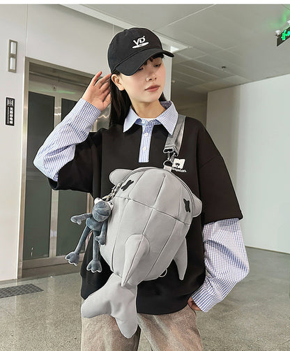 Japanese Shark Sling Bag grey front worn crossbody
