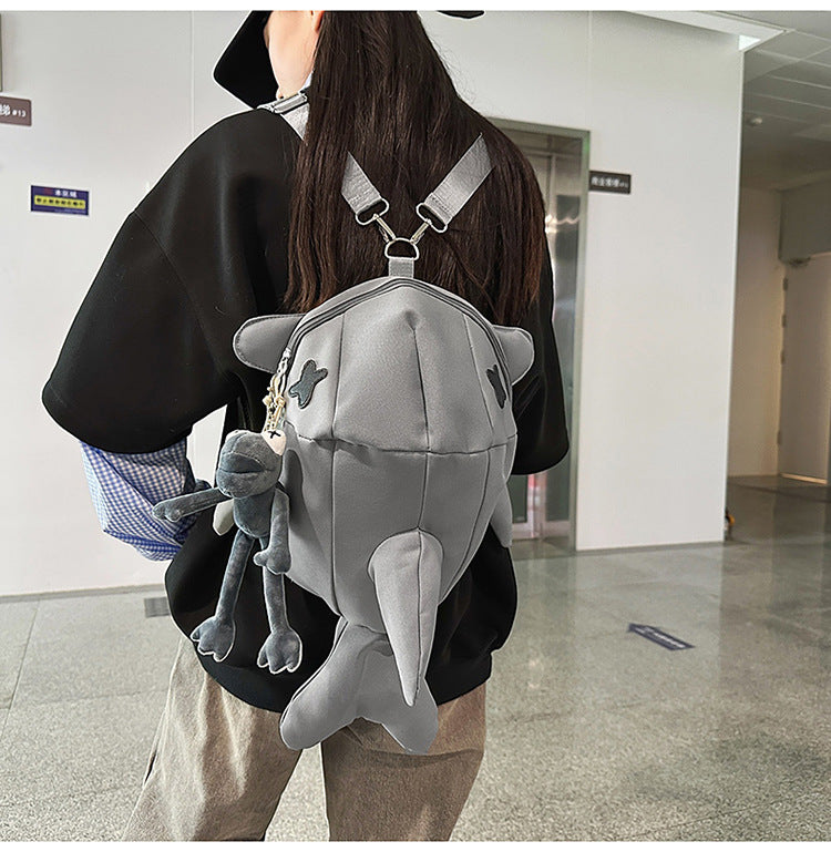 Japanese Shark Sling Bag grey back worn as backpack