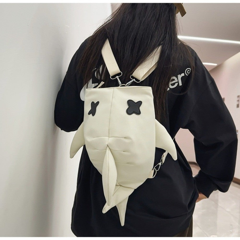 Japanese Shark Sling Bag white front worn as backpack