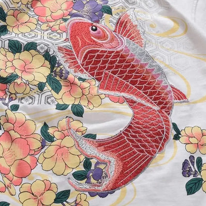 Pastel Pond Koi Fish Embroidery T-Shirt