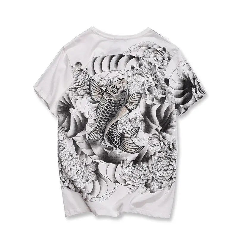 Silver Koi Fish Carp Embroidery Shirt