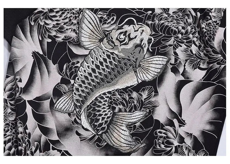 Silver Koi Fish Carp Embroidery Shirt