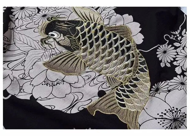 Golden Koi Fish Carp Embroidery Shirt