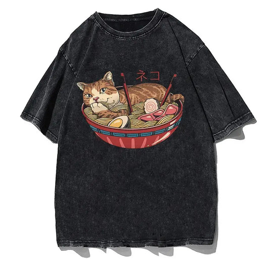 Maglietta divertente Ramen con gatti