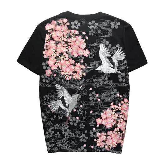 Camiseta con bordado Flying Cranes Sakura