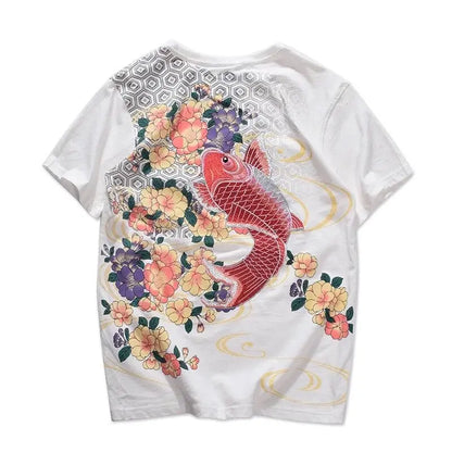 Pastel Pond Koi Fish Embroidery T-Shirt