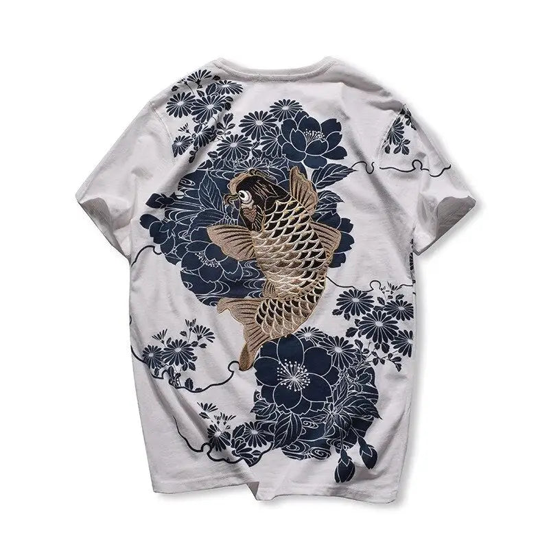Golden Koi Fish Carp Embroidery Shirt