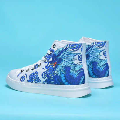 Blue Japanese Dragon Sneakers