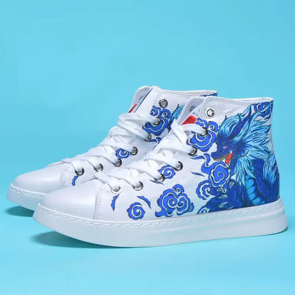 Blue Japanese Dragon Sneakers