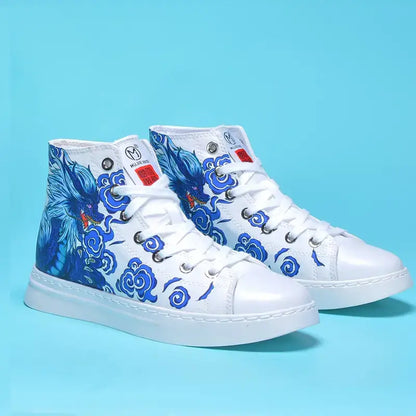 Blue Japanese Dragon Sneakers