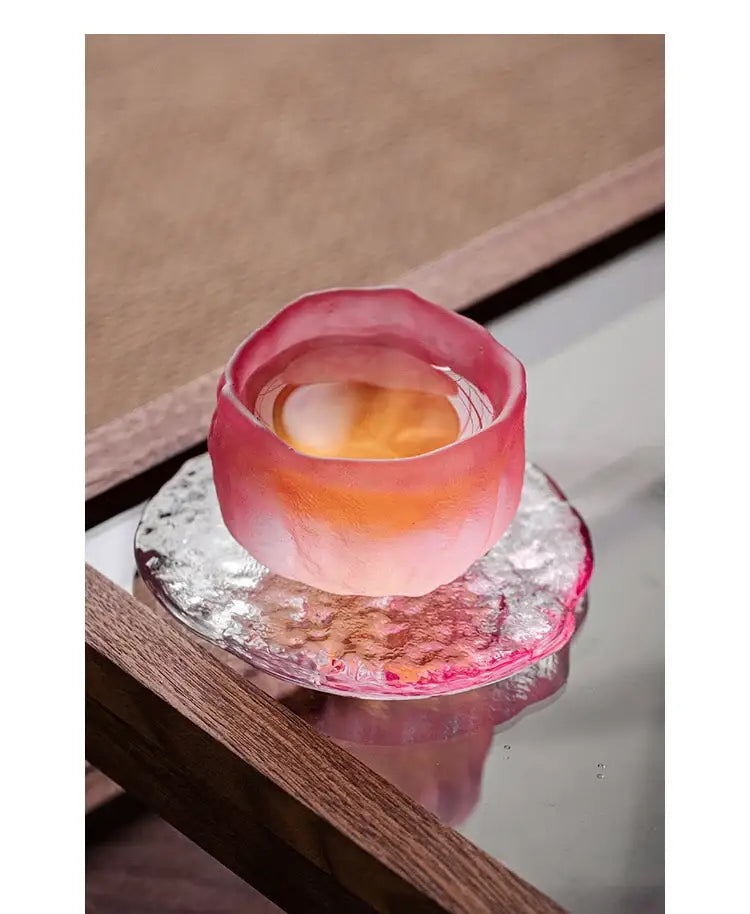 Tasse de givre rose Sakura avec dessous de verre