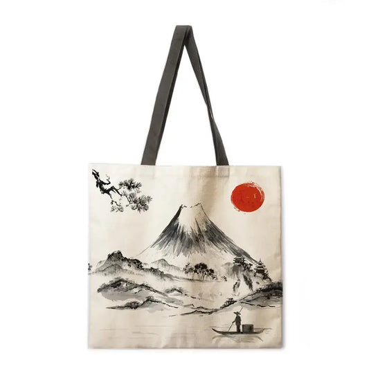 Pescador de la montaña Fuji Bolsa de tela
