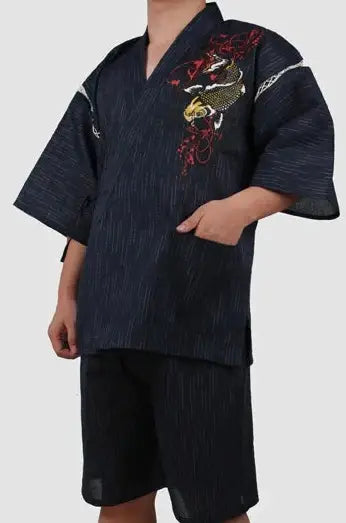 Koi Fish Waves Traditional Blue Jinbei