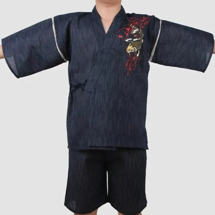 Koi Fish Waves Traditional Blue Jinbei