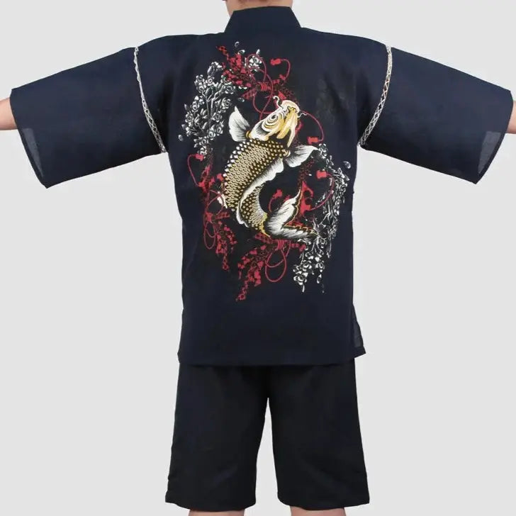 Koi Fish Waves Night Blue Jinbei