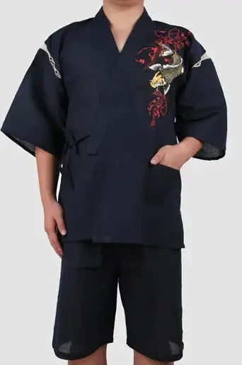 Koi Fish Waves Night Blue Jinbei