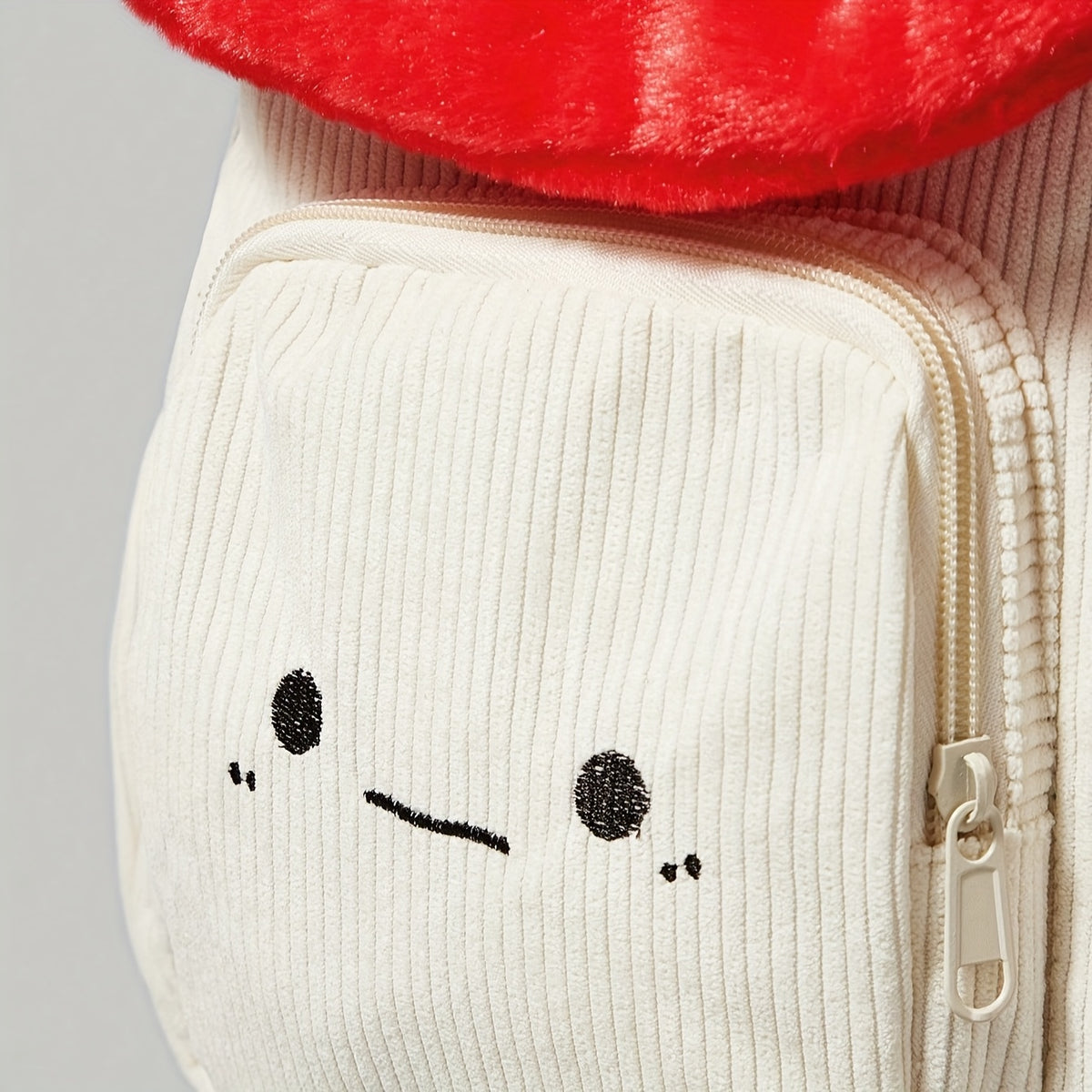Joyful Mushroom Kawaii Backpack front pocket close-up