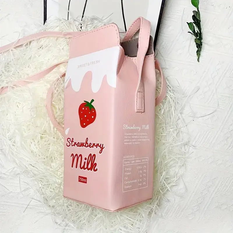 Sac bandoulière boîte de lait aux fraises
