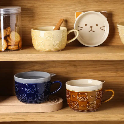 Creative Cat Mug with Lid Plate