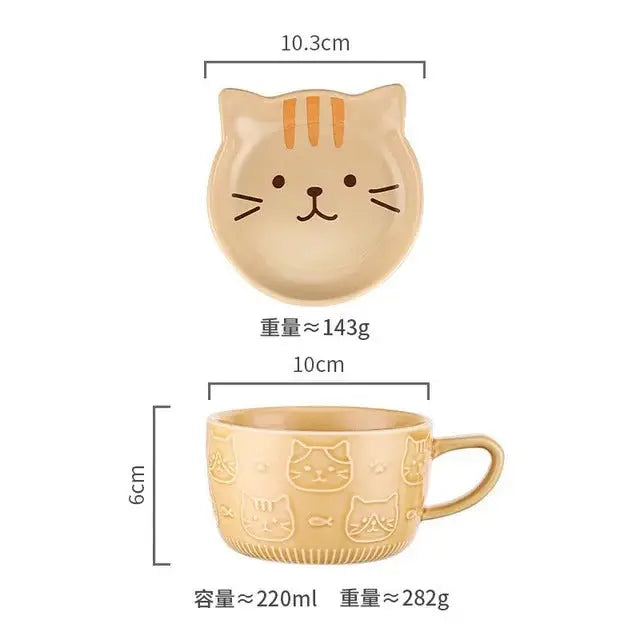 Taza creativa para gatos con plato con tapa
