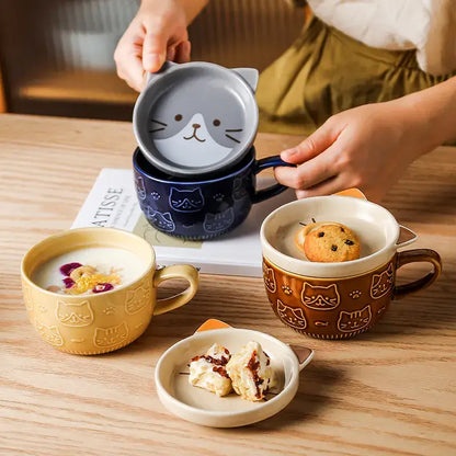 Creative Cat Mug with Lid Plate