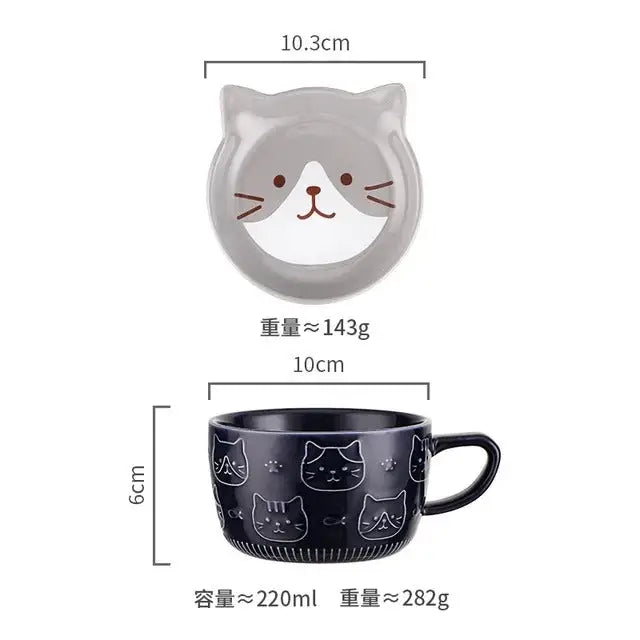 Taza creativa para gatos con plato con tapa