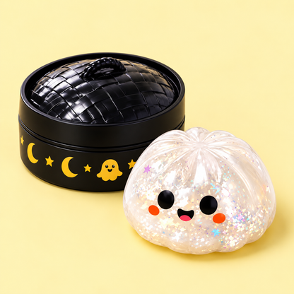 Closed moon-and-ghost case beside the Kawaii Ghost Squishy