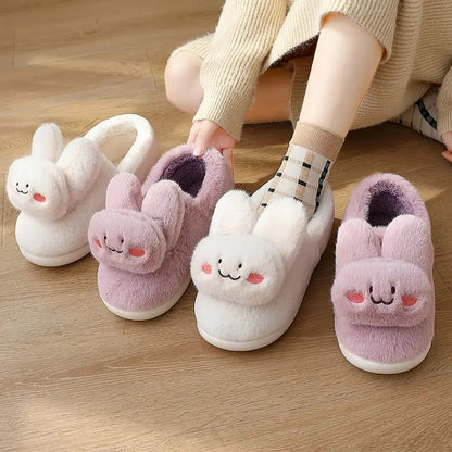 White Smiley Bunny Face Kawaii Slippers