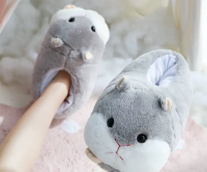 Comfy Light Gray Hamster Kawaii Slippers