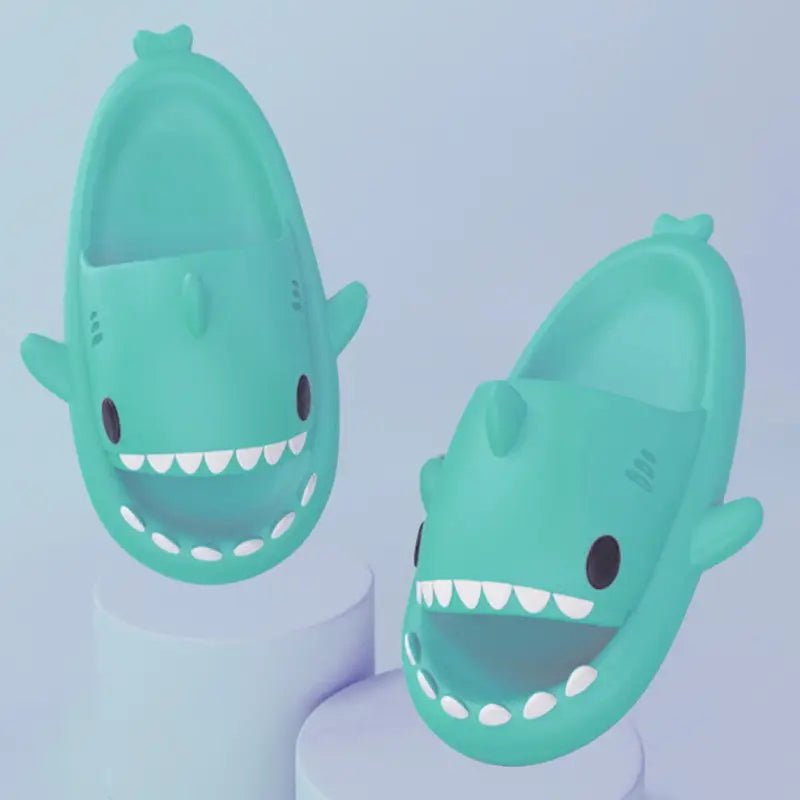 Cute Teal Shark Kawaii Slippers