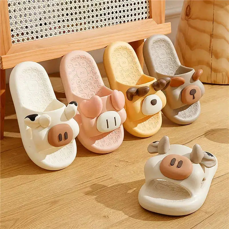 Comfy Khaki Cow Shaped Kawaii Slippers