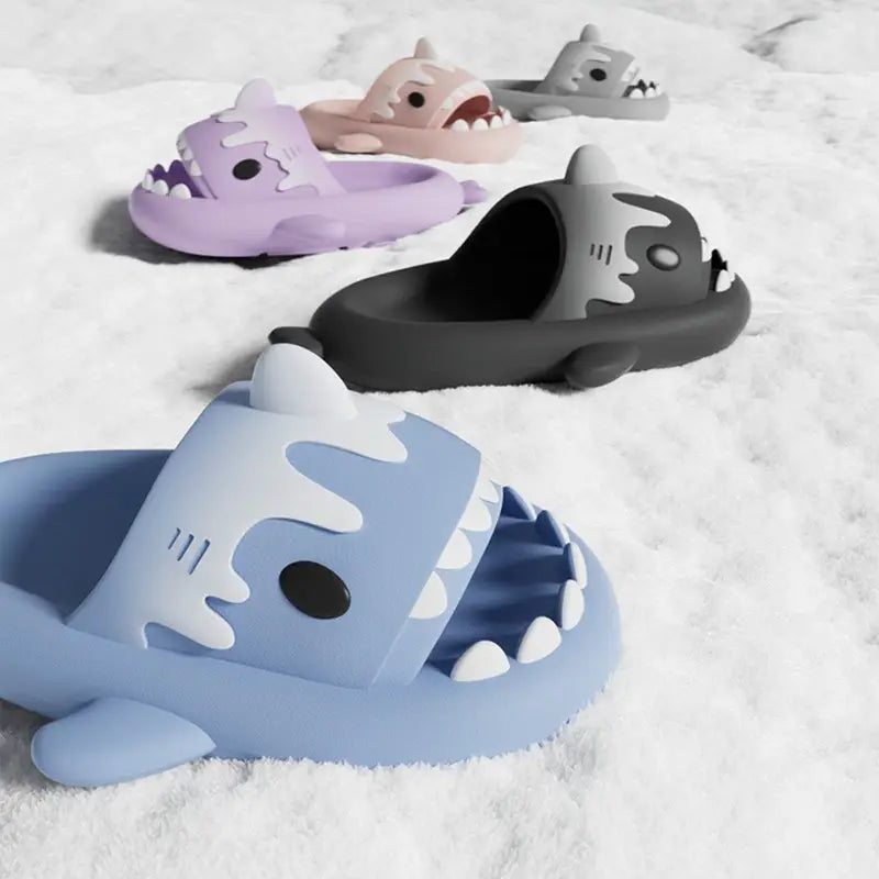 Gray Ice Cream Shark Kawaii Slippers