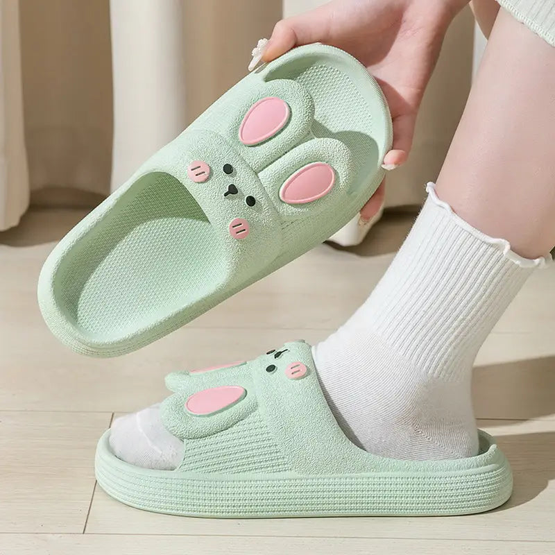 Cute Green Bunny Kawaii Slippers