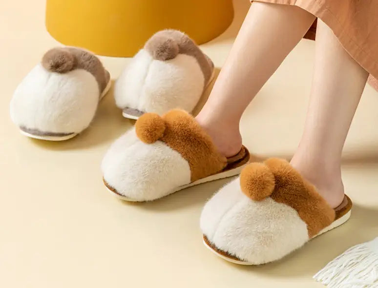 Dark Brown Corgi Booty Kawaii Slippers