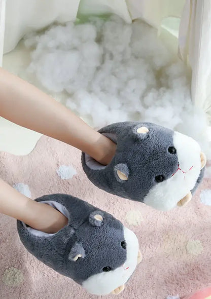 Comfy Dark Gray Hamster Kawaii Slippers
