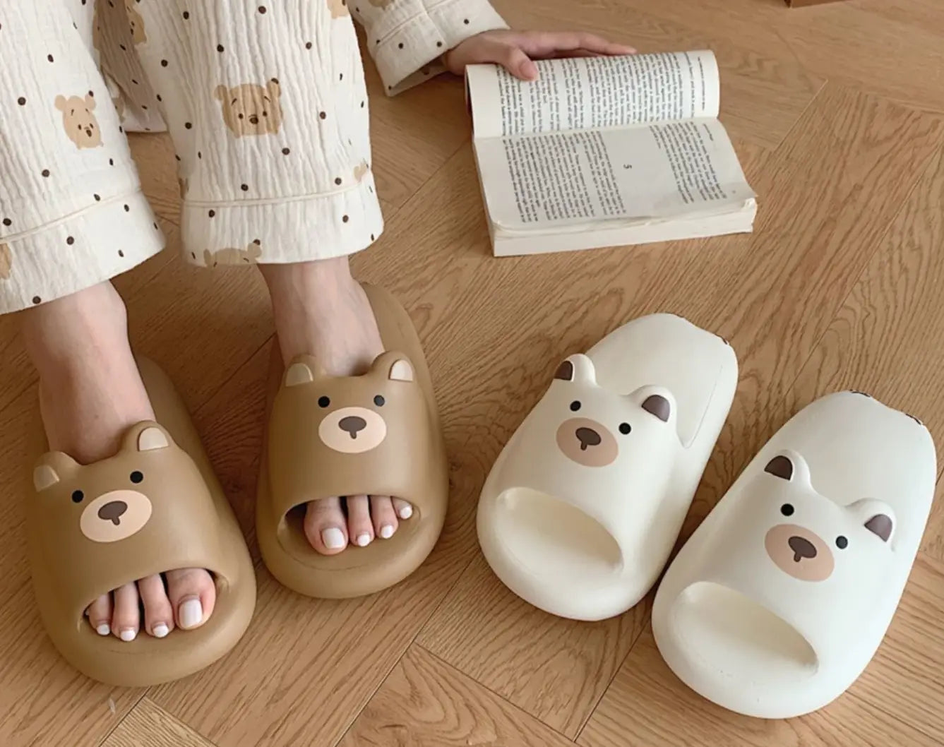 Comfy Brown Bear Face Kawaii Slippers