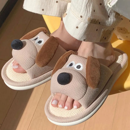 Cute Brown Dog Kawaii Slippers