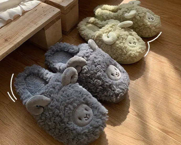 Fluffy Green Sheep Kawaii Slippers