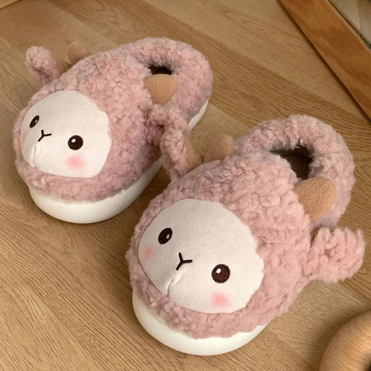 Fuzzy Pink Sheep Kawaii Slippers