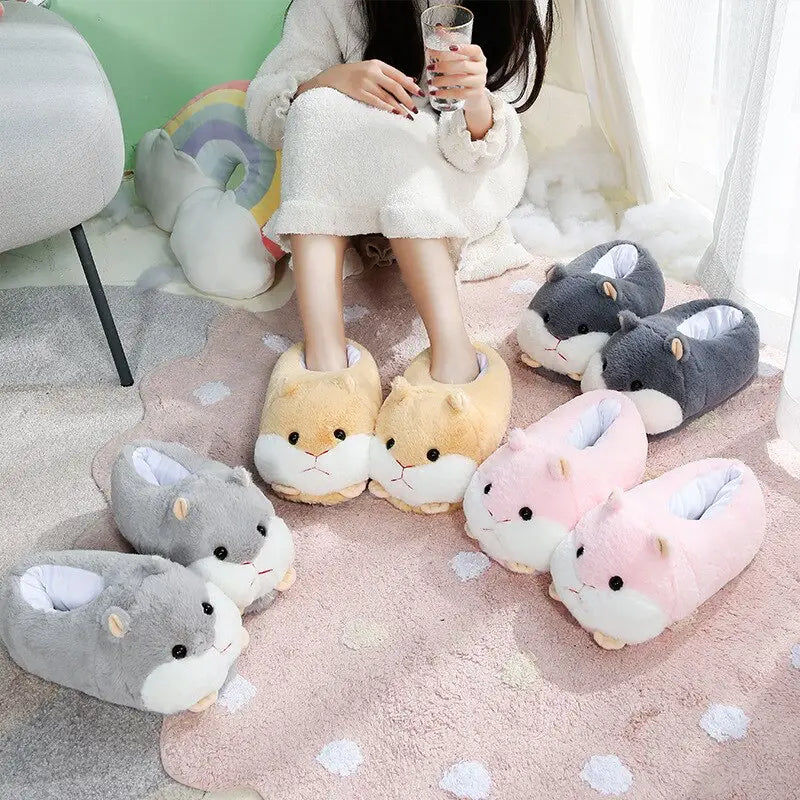 Comfy Light Gray Hamster Kawaii Slippers