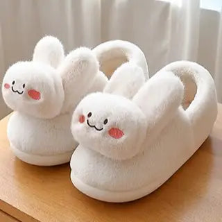 White Smiley Bunny Face Kawaii Slippers