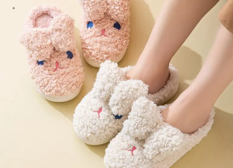 Fuzzy White Bunny Kawaii Slippers