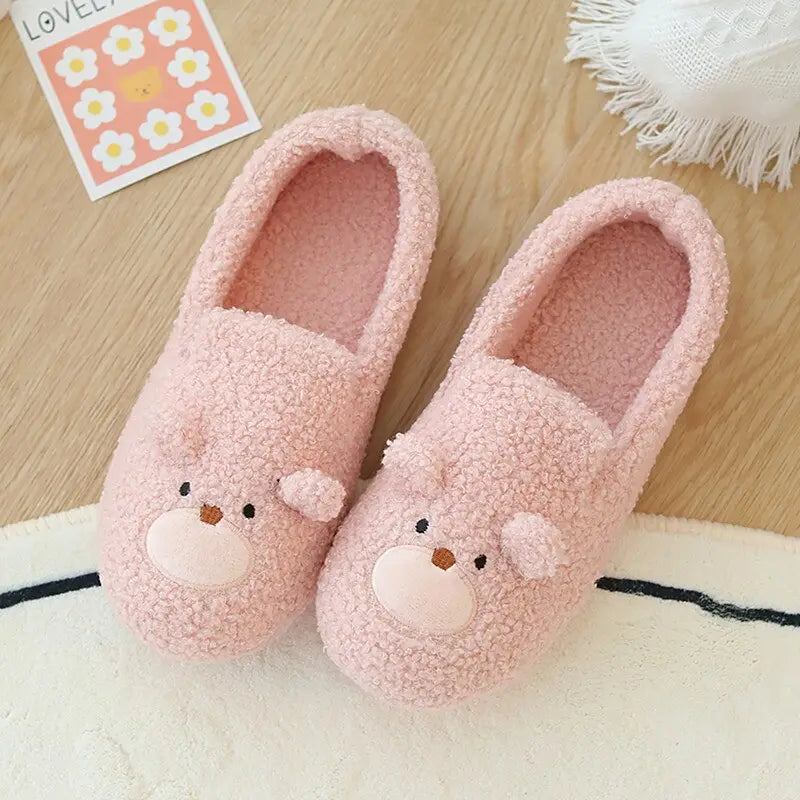 Comfy Pink Teddy Bear Kawaii Slippers