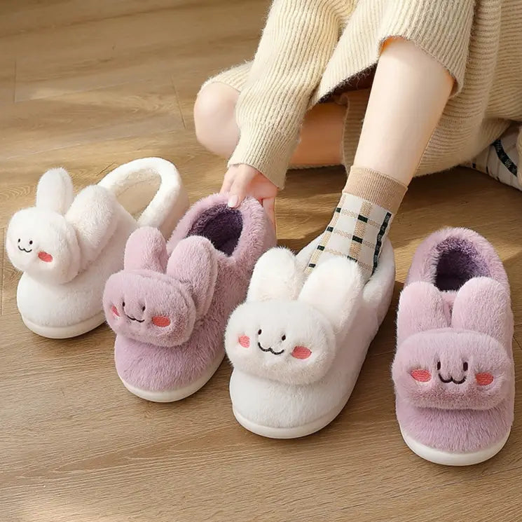 Purple Smiley Bunny Face Kawaii Slippers