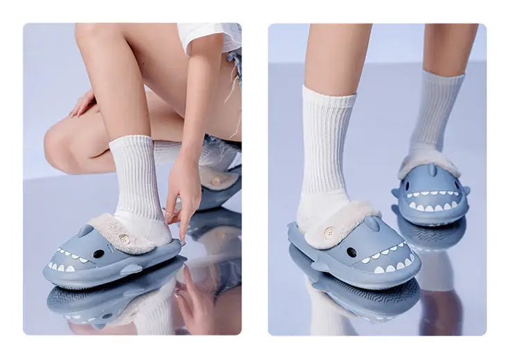 Cozy Blue Shark Kawaii Slippers