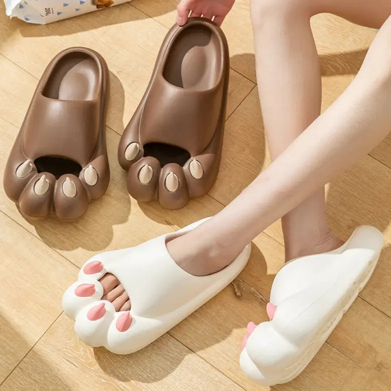 Cute Brown Kitty Claws Kawaii Slippers