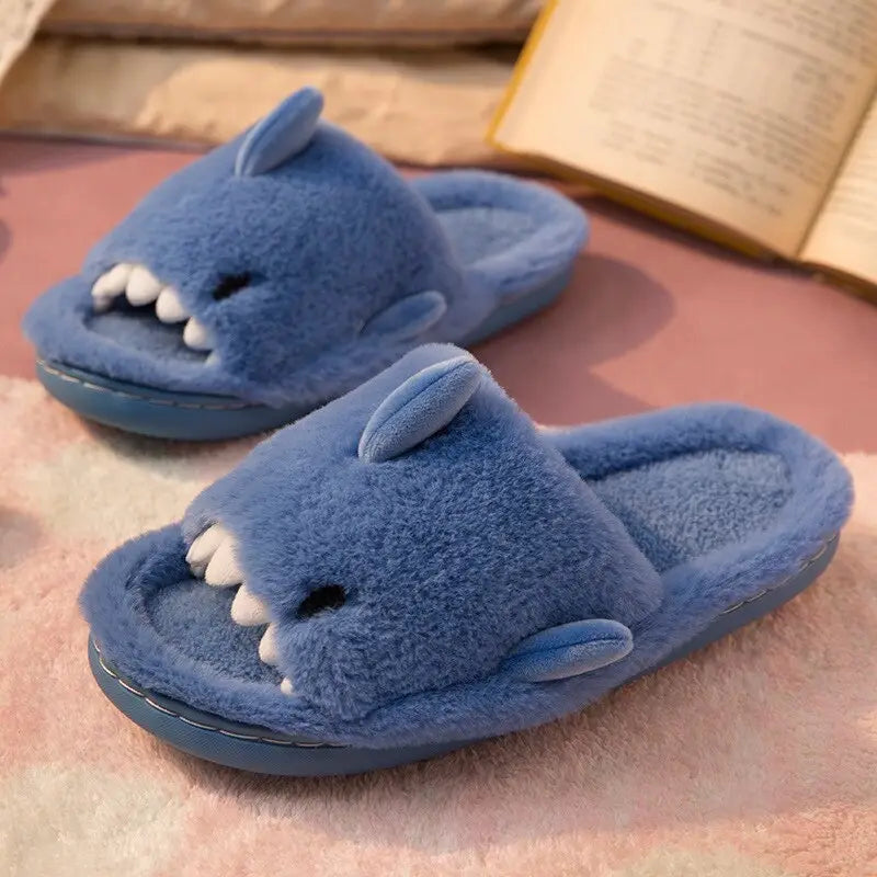 Fluffy Blue Shark Kawaii Slippers